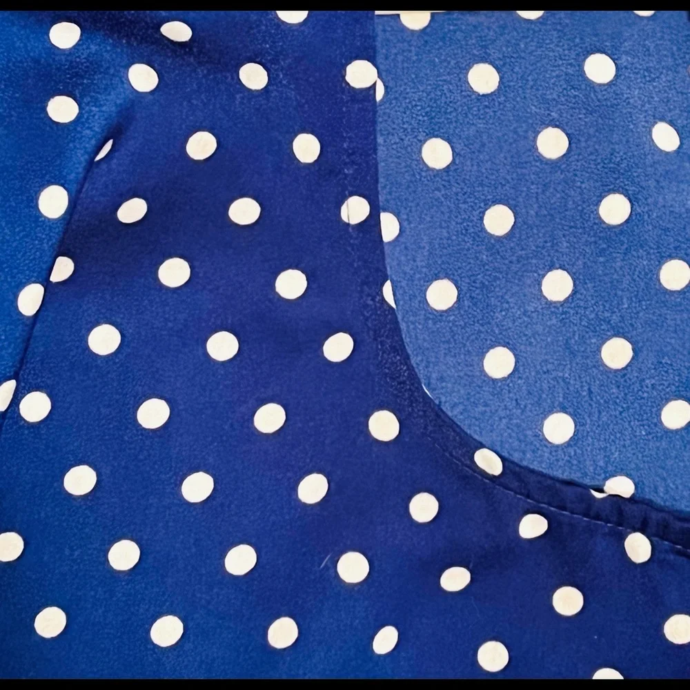 J.Crew Sleeveless Silk White Polka Dot Cobalt Blouse - Picture 6 of 10